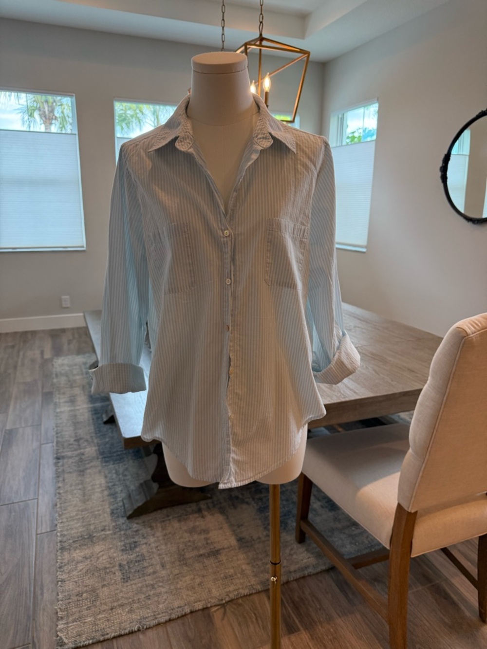 Lilly Pulitzer Light Blue and White Striped Button-Down Cotton Shirt - Like New